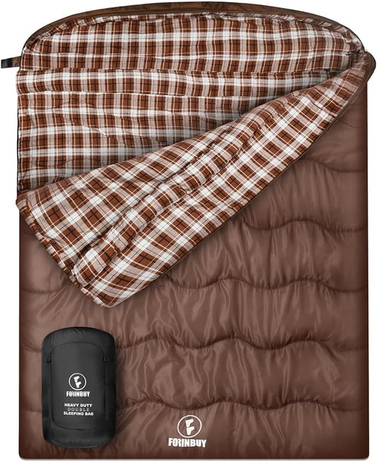 0 Degree Flannel Double Sleeping Bag for Adults, Couples or Family - Winter Queen Size Waterproof & Warm 2-Person Sleeping Bag for Cold Weather Camping, RV Travel