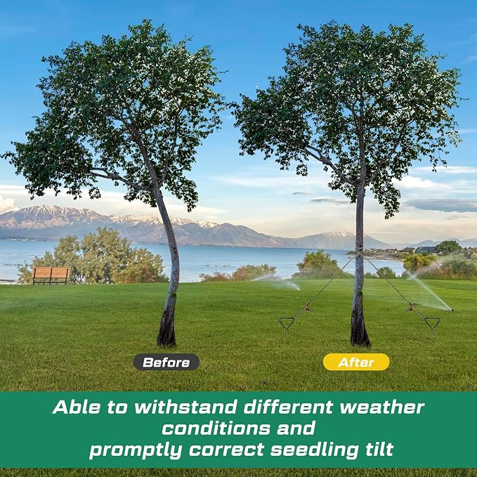 Sintuff 12 Set Tree Stakes and Supports Kit for Anti Hurricane Leaning Trees Straightening Heavy Duty 15. 75" Spiral Tree Stake with 13. 12 ft Ropes and 15. 75'' Support Straps (Army Green)