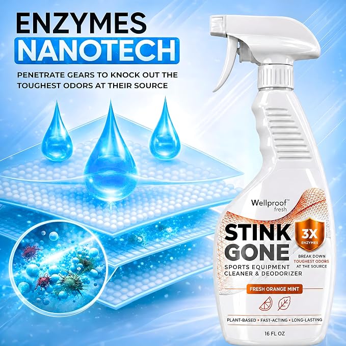 Stink Gone 2-in-1 Sports Equipment Cleaner & Odor Eliminator - Extra Strength with 3X Enzymes | For Boxing, Hockey, Football, Baseball, MMA, Gym, Athletic Gear & More, 16oz (473mL)