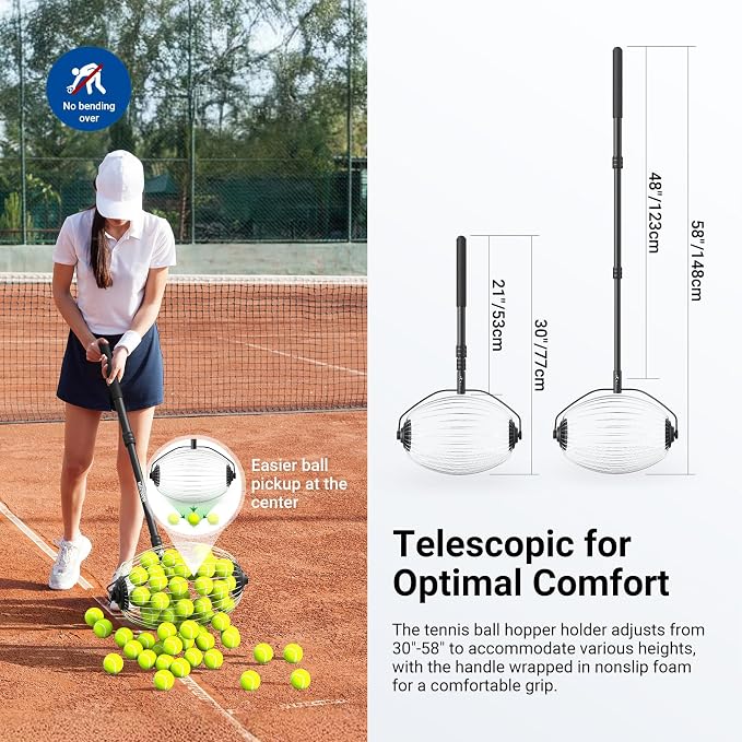 NEEWER Tennis Ball Pickleball Collector Roller, No Bending Over Quick Rolling Picker for Up to 40 Tennis Balls