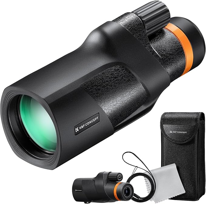 K&F Concept® IP68 10 Meters Waterproof 12X50 Monocular Telescope with Cleaning Cloth, Scope BAK-4 Prism FMC for Stargazing, Birdwatching, Hunting, Camping, Traveling, HD Monocular for Adults