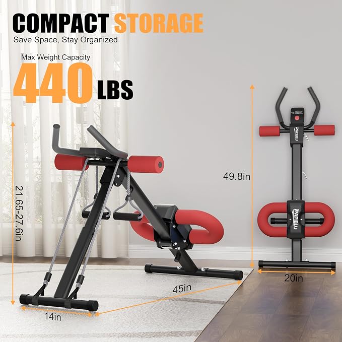 Abdominal Trainers - Adjustable Ab Trainer Machine, Foldable Abdominal Workout Equipment with Knee Protection - Home Gym Core Strength Trainer for Men & Women