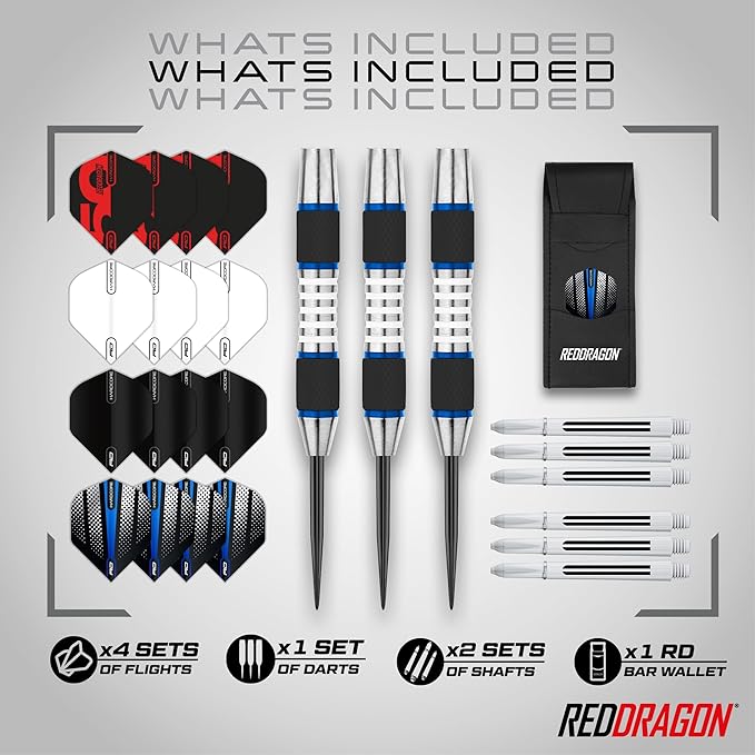 RED DRAGON Axis Professional Darts Set - 85% Tungsten Darts with Flights, Shafts & Wallet, Soft Tip 18g and Steel Tip 24g - 28g