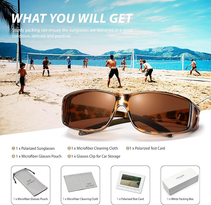 URUMQI Polarized Sunglasses Fit Over Glasses for Men Women, Wraparound Sun Glasses UV400 Protection for Driving Fishing