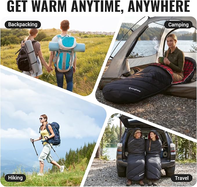 KingCamp Sleeping Bag for Adults Big and Tall, Cold Weather Camping Sleeping Bag with Soft 100% Cotton Flannel Lining, Portable Lightweight Outdoor Traveling & Car Camping