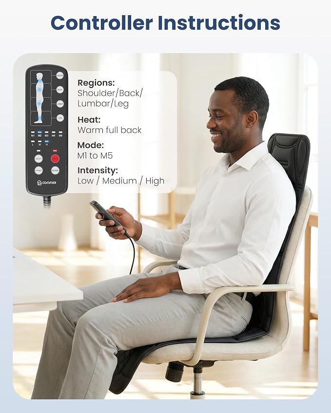 COMFIER Full Body Massage Mat Pad, Heating Vibrating Massage Chair Pad with 10 Vibration Motors, 5 Massage Modes and Auto Shut Off, Gift for Men Women