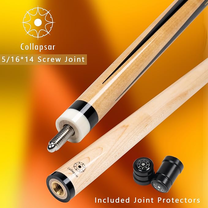 Collapsar CA Pool Stick with 1X1 Hard Case,58" Maple Professional Billiard Cue Stick,19-21 oz Pool Cue Set