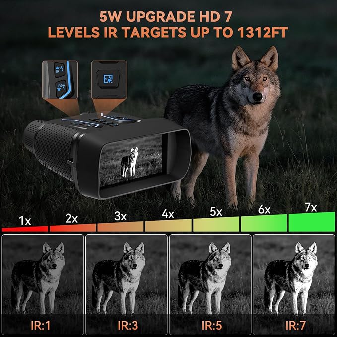 Night Vision Goggles, 4K Color Night Vision Binoculars for Adults with 4.5" HD Display, 8X Digital Zoom & 7-Level Infrared, 4500mAh Rechargeable Battery, 1300ft Range, 32GB TF Card for Camping Hunting