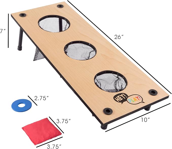 HEY! PLAY! 2-in-1 Washers Game and Bean Bag Toss Set - Indoor or Outdoor Classic Wooden Team Backyard and Tailgate Party Games for Kids and Adults
