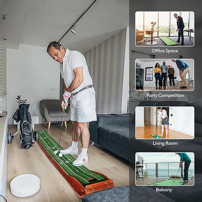 Kalramay Putting Green Indoor Golf Putting Mat – Easy to Assemble with Automatic Ball Return, Wrinkle-Free Close to Real Green Speed, Suitable for Office, Recreation Room, Patio – Ideal Gift