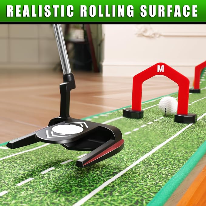 CHAMPKEY Premium Golf Putting Green Indoor with 3 Golf Putting Gates - Improves Putting Accuracy and Skill Levels Golf Putting Mat - Ideal for Indoor and Outdoor Training