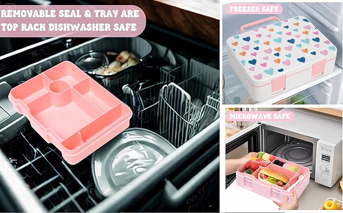 Kids Bento Lunch Box with 6 Compartments Girls Lunch Box with Lunch Bag,Stainless Steel Water Bottle,Ice Pack & Utensils Set,Birthday Gifts for Ages 3-12 Back to School Toddler Girls