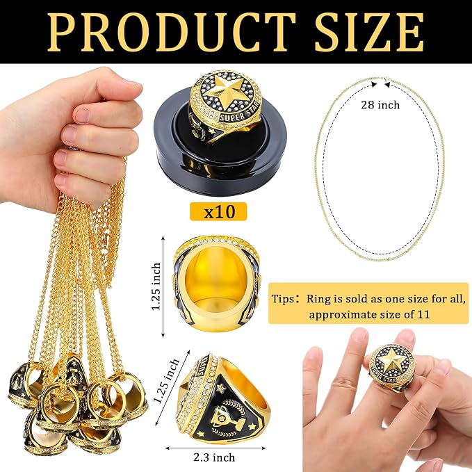 Highergo 10 Pcs Basketball Softball Baseball MVP Dancer Champion Trophy Ring with Display Stand Star Football Soccer Volleyball Golf Cheerleading Bowling Track Field
