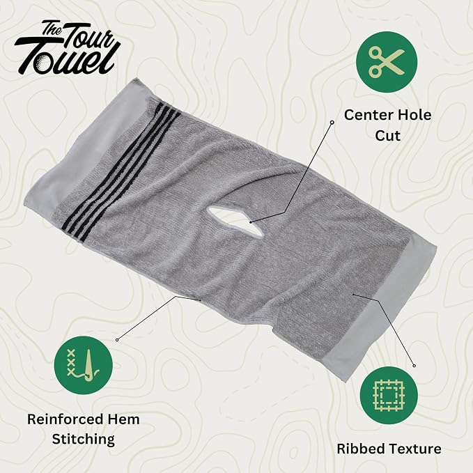 The Tour Towel | Large Golf Caddy Towel Terry Cloth, Absorbent 19" x 44", Center Cut, Perfect Hang Golf Cart Accessory and Golf Bag, Multiple Colors
