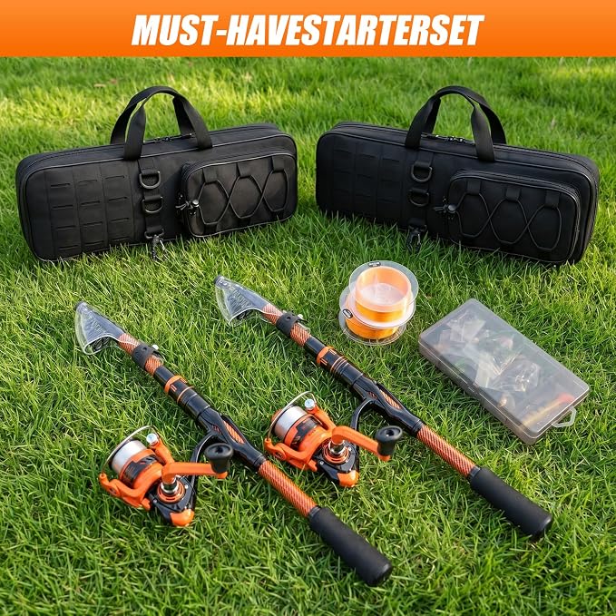Fishing Rod and Reel Combos, 2PCS Telescopic Fishing Rod | Spinning Reel Set with Carrier Bag, Freshwater Fishing Rod and Reel Combos Kits for Saltwater and Freshwater Fishing