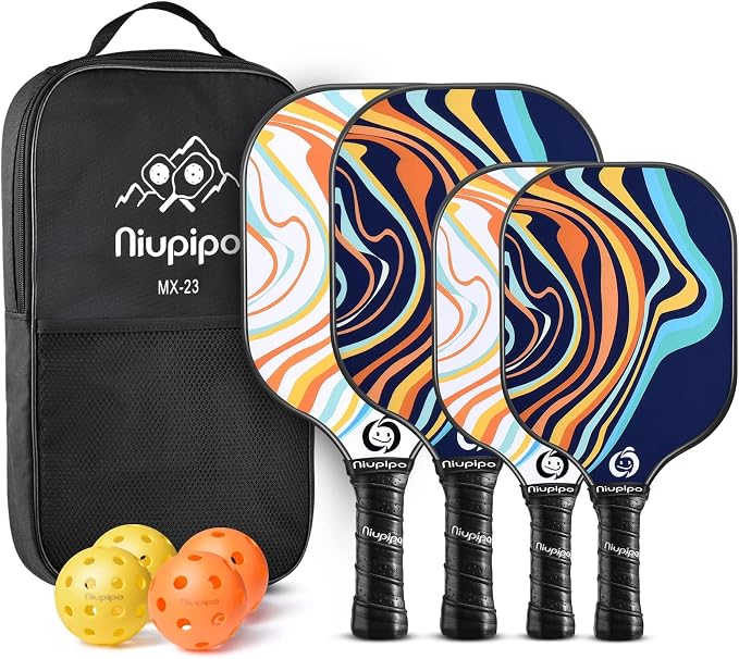 niupipo Pickleball Paddles Set of 2 or 4, USAPA Approved Fiberglass Pickleball Paddle Set with Balls and Bag, Polypropylene Honeycomb Core, Lightweight Pickleball Paddles for Beginners Men Women