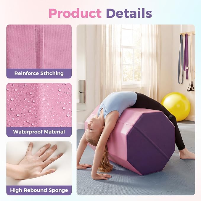 Garvee 19"X19"X23" Octagon Gymnastics Mat, Home Tumbling Mat with High-Density Foam & Waterproof Cover, Skill Shape Tumbling Backbend Trainer Exercise Mat, Somersault Backbend Trainer for Cheerleading & Martial Arts