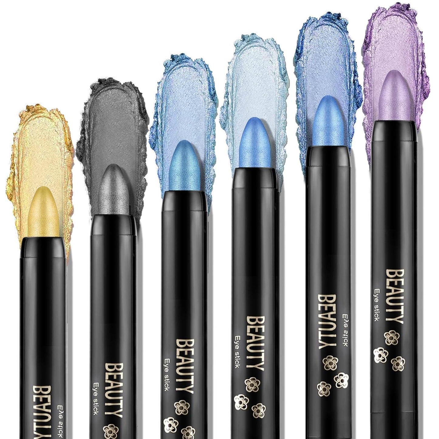 Boobeen 6PCS Cream Eyeshadow Stick - Waterproof Pencil Crayon Eye Brightener Stick Shimmer Pen - Create Glitter Eye Makeup, Easy to Use