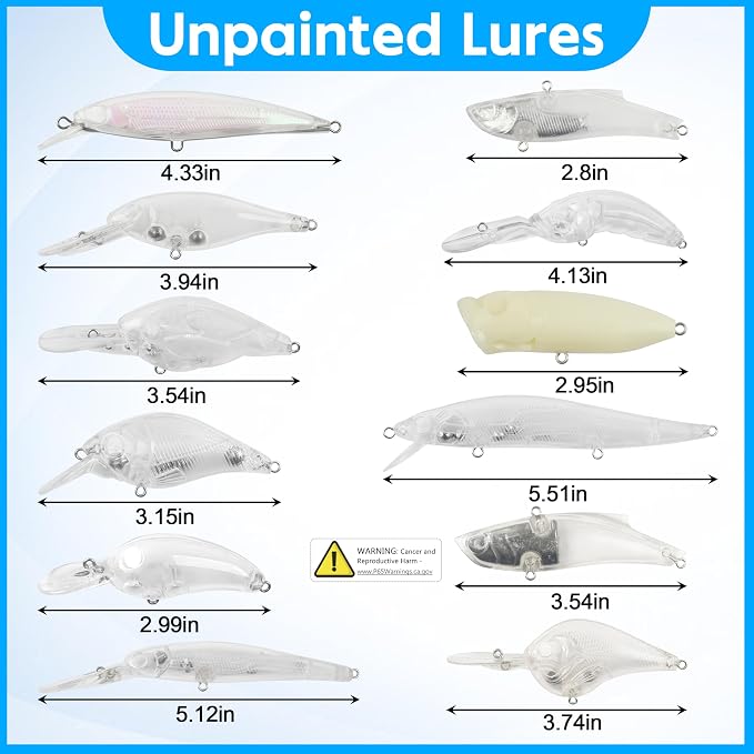 Unpainted Fishing Lures DIY Minnow Kit - 280/363pcs Blank Hard Crankbait Set Pliers Scissors,Treble Hooks,Split Rings,Stickers,3D Eyes for Making Lures DIY Fishing Tackle Kit