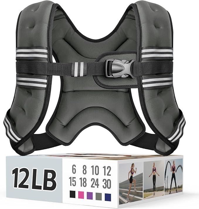 Zeerun Weighted Vest, 6lb/8lb/10lb/12lb/15lb/18lb/20lb/24lb/30lb for Men Women, Reflective Stripe Adjustable Buckle, Comfortable Durable Rucking Vest for Walking Running Strength Training
