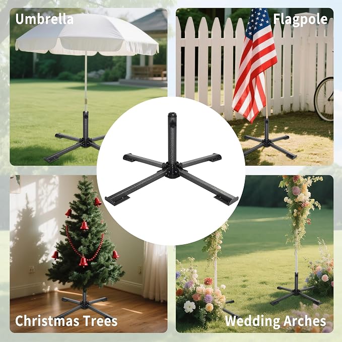 AMMSUN Foldable Portable Beach Umbrella Stand-Portable Patio Umbrella Base Holder,Iron Patio Umbrella Stand for Courtyard,Garden,Beach,Grass (Black)
