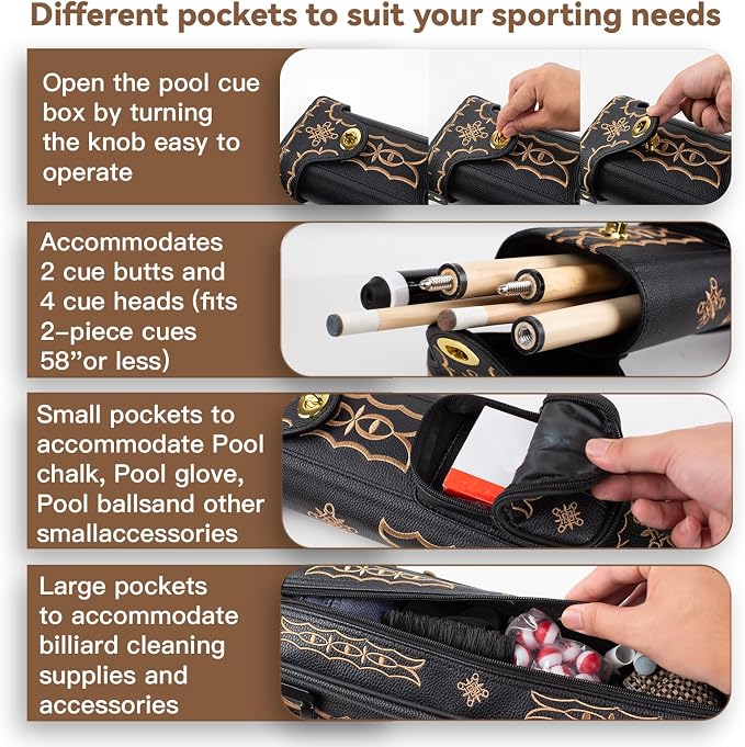 Pool Cue Case 2x4,Billiard Cue Case with Stand,Hard Pool Stick Case,Billiards Accessories Storage Holds 2 Cue Butt and 4 Cue Shafts