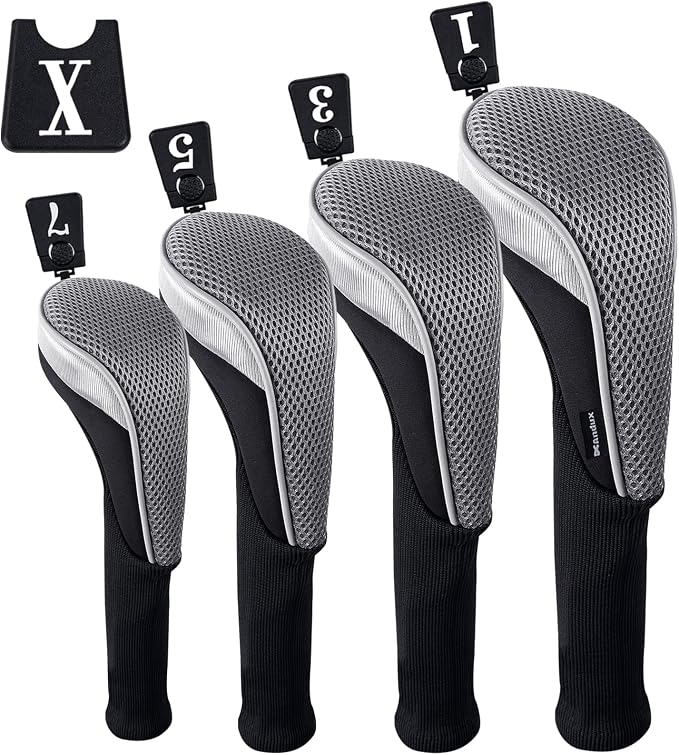 Andux 4pcs/Set Mesh Golf 460cc Driver Fairway Wood Club Head Covers Long Neck with No. Tags