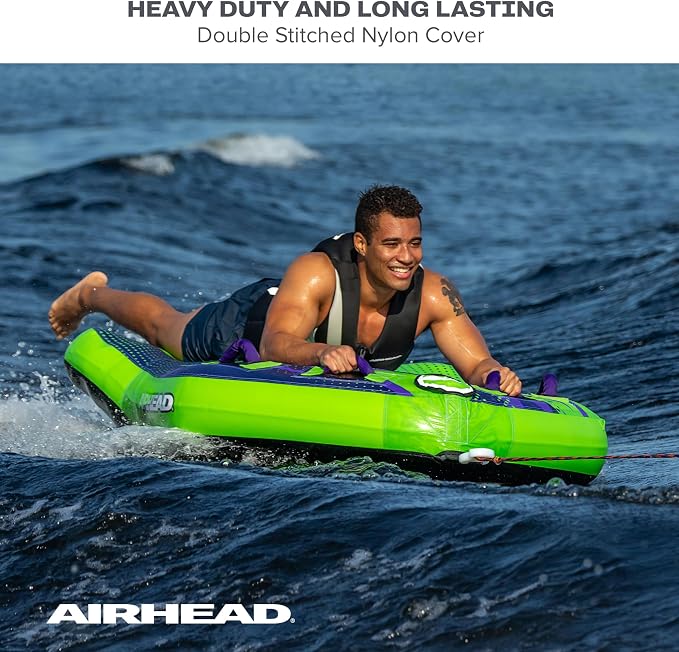 Airhead Slice Towable 2-4 Rider Models, Tube for Boating and Water Sports, Heavy Duty Full Nylon Cover with Zipper, EVA Foam Pads, and Patented Speed Safety Valve for Easy Inflating & Deflating
