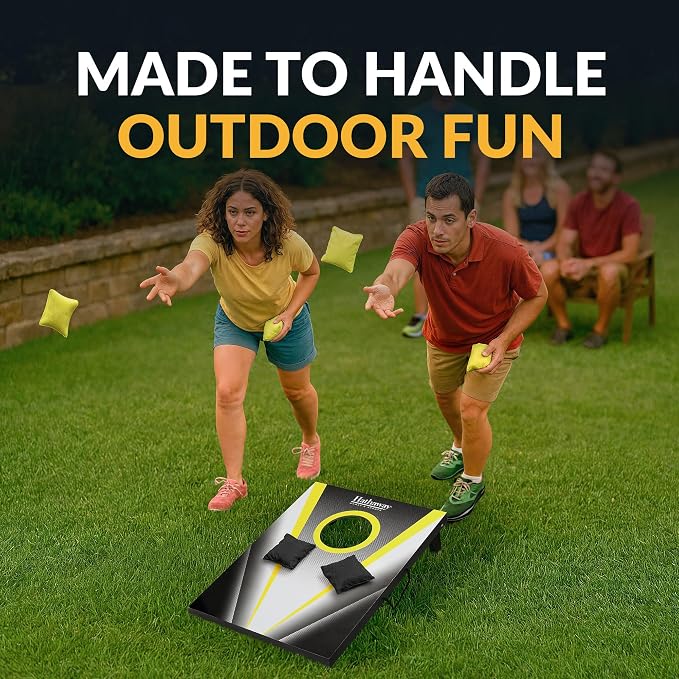 Hathaway Compact Cornhole Bean Bag Toss Game Set – Includes 2 Target Boards, 8 Bean Bags in Black and Yellow, and Carrying Case – Portable Cornhole Board Set for Outdoor Games