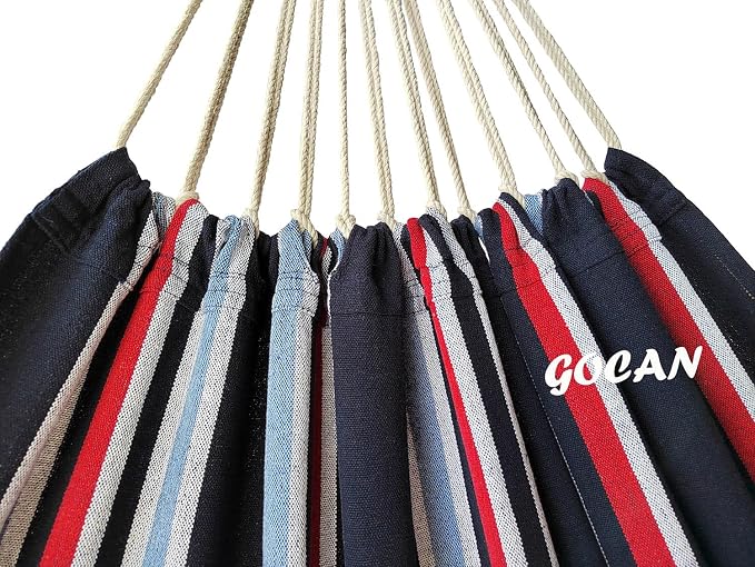 GOCAN Brazilian Double Hammock 2 Person Extra Large 220x160cm Total Length 330cm Load 500lb Canvas Cotton Hammock for Patio Porch Garden Backyard Lounging Outdoor and Indoor(Dark Blue)