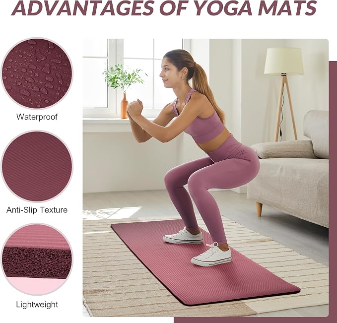 Signature Fitness Extra Thick High-Density Foam Yoga Mat – Multiple Thicknesses (1/2" & 1") / Multiple Colors – Double-Sided Non-Slip Surface – with Carrying Strap for Pilates, Yoga & Home Workouts