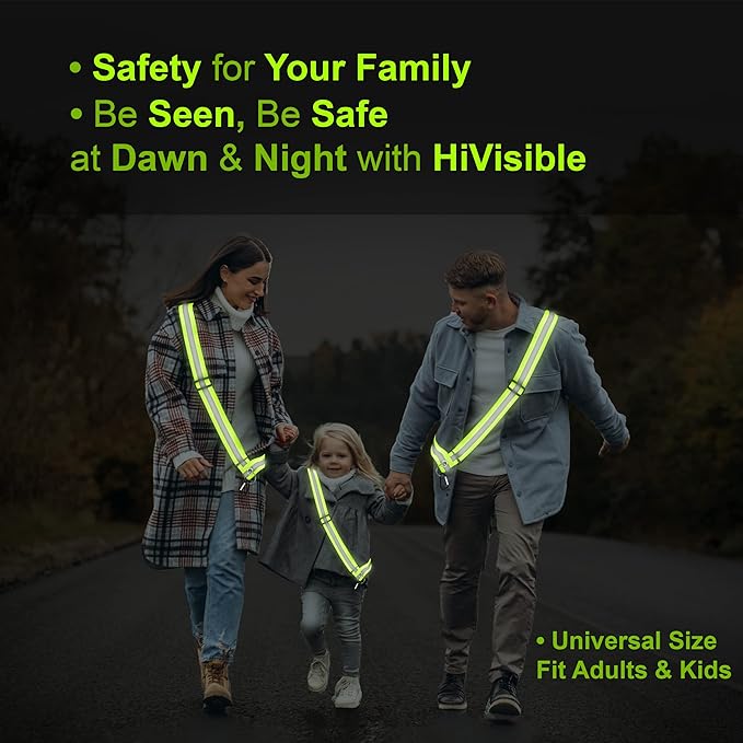 Bulk 10 Pack - Safety Reflective Sash for Walking at Night Adjustable Safety Sash for Men Women Kids Reflective Belt Sash for Running Walking Biking