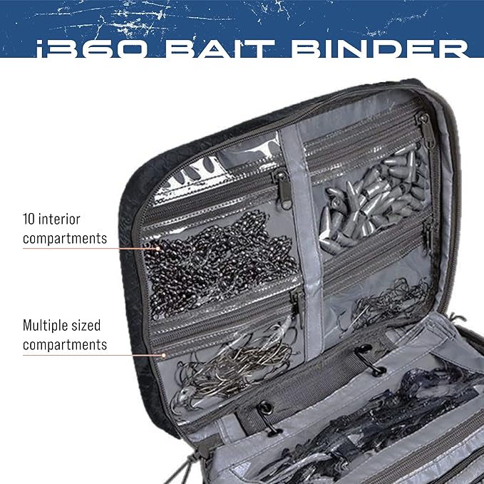 FROGG TOGGS Bait Binder, Fishing Tackle and Bait Storage, Salt Water Resistant Soft Sided Tackle Bag, Black, i360