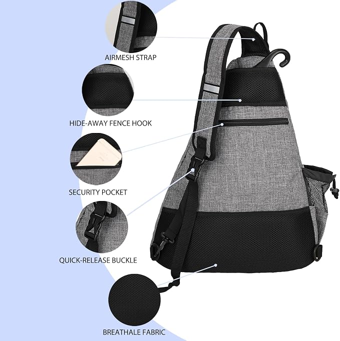 Goloni Pickleball Sling Bag for Men Women, Lightweight Pickleball Backpack with Fence Hook