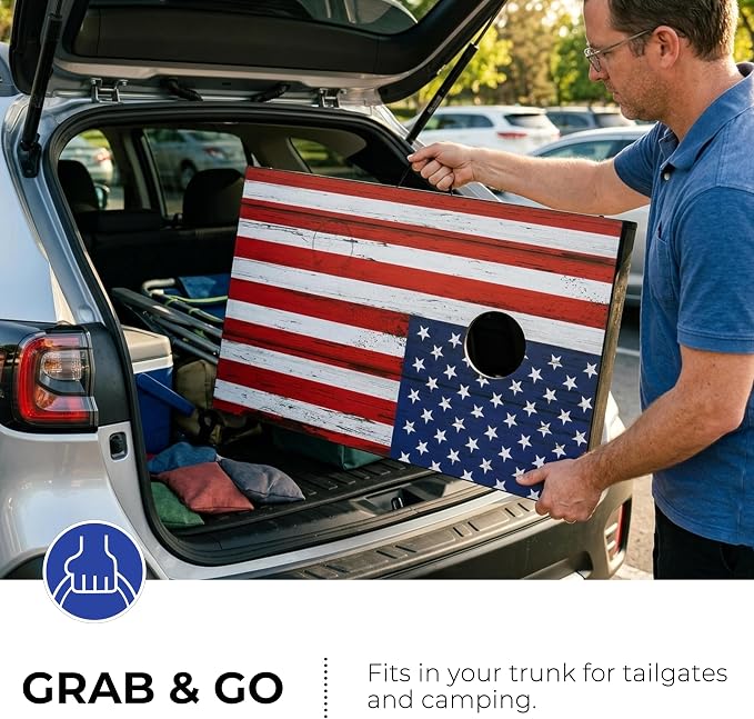 Portable Cornhole Board Set - Premium MDF Wood Corn Hole Game with 8 Regulation Bean Bags, for Backyard, Camping, and Outdoor Tailgating - Choose 3x2' Tailgate or 4x2' Regulation Size