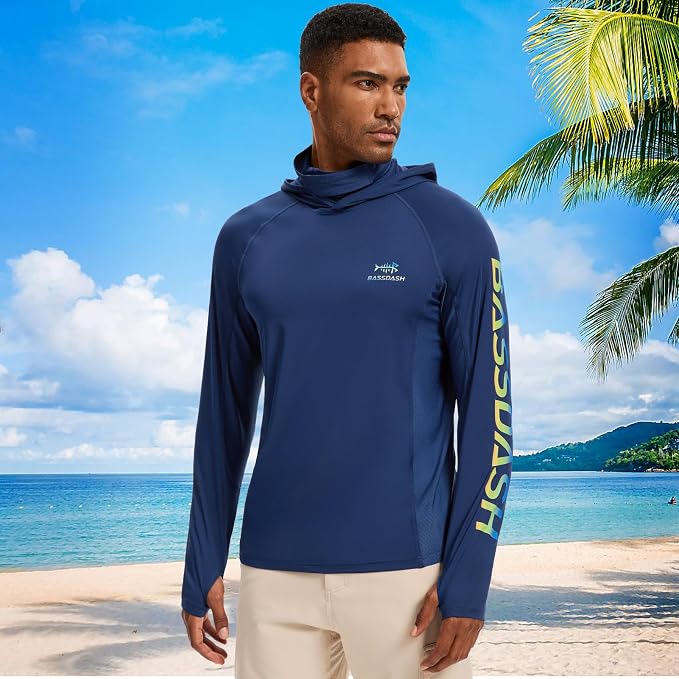 BASSDASH Men’s UPF 50+ Graphic Fishing Hoodie Shirts with Mask Pocket UV Long Sleeve Moisture Wicking FS47M
