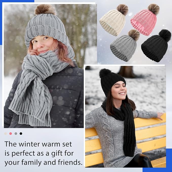 16 Pcs Women Hat Scarf Gloves Ear Muffs Set Winter Knitted Pom Beanie Hats Scarf Touch Screen Gloves for Men Adult Homeless