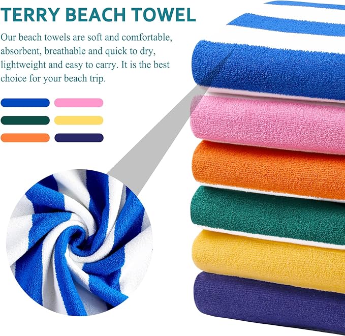 6 Packs Stripe Beach Towel Thin Terry Set XL Big Extra Large Oversized Accessories Essentials Soft Super Absorbent Clearance Pool Swim Camping Travel Bath Towels Bulk Men Women Adults Gift Pink
