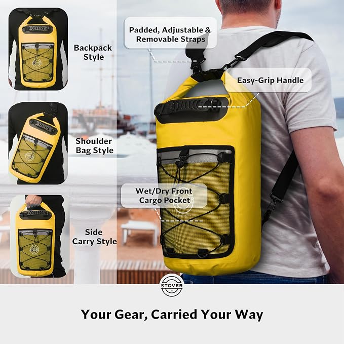 STOVER 5/10/25/30/40/55L Waterproof Dry Bag- Roll-Top Backpack w/Phone Case- Kayaking, Hiking, Camping, Boating- Men/Women