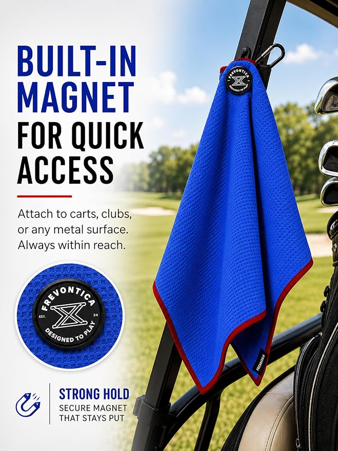 Magnetic Golf Towel with Cleaning Pocket, 24"x16" Ultra-Absorbent Waffle Microfiber Golf Towel with Magnet & Clip for Golf Bag, Carts and Clubs, Golf Accessories Gift for Men Women Golfers