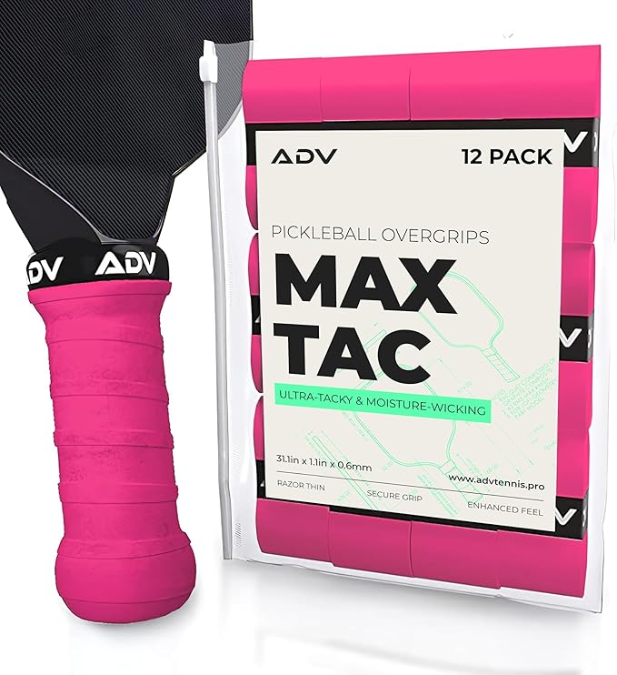 ADV MaxTac Tacky Pickleball Grip Tape - 3, 6, 12-Pack - Extremely Sticky Non-Slip Pickleball Overgrip - Razor-Thin & Easy to Use Pro Pickleball Paddle Grip Tape