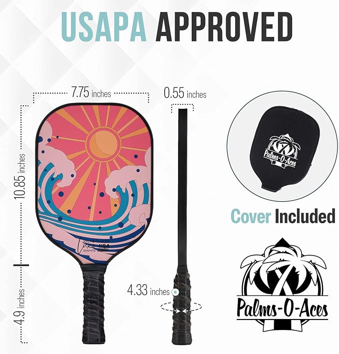Palms-O-Aces Carbon Fiber Pickleball Paddle – USAPA Approved 16mm T700 Graphite Paddle with Textured Spin Surface | Lightweight Carbon Fiber Pickleball Paddles & Racket | Includes Paddle Cover