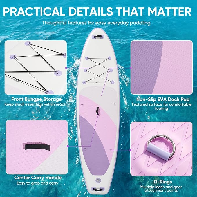 Inflatable Stand Up Paddle Board 10'6" x 33" x 6", 350 LBS Capacity Beginner-Friendly SUP Board with Paddle, Pump, Backpack, Leash, Waterproof Phone Bag and 3 Fins for Lake, Ocean or River Fun