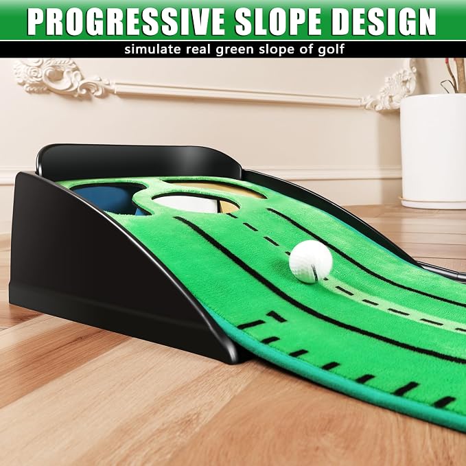 CHAMPKEY Professional Hazard Golf Putting Green Come with Golf Putting Gates and Putting Mirror - Progressive Slope Tech and Noise Reduction Tech Golf Putting Mat