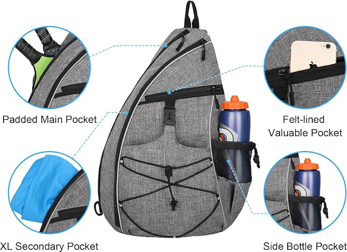 WOLT Pickleball Bag,Crossbody Sling Bags for Women Men,Pickleball Backpack with Fence Hook for Tennis, Racketball
