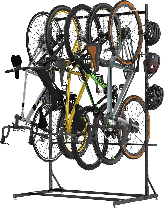 400LBS Floor Bike Rack Garage Free Standing with 5 Hooks, Vertical Bike Stand Bicycle Storage, Bike Hangers for Garage Indoor Use for 5 Bicycles, Heavy Duty Metal Black Floor Mount