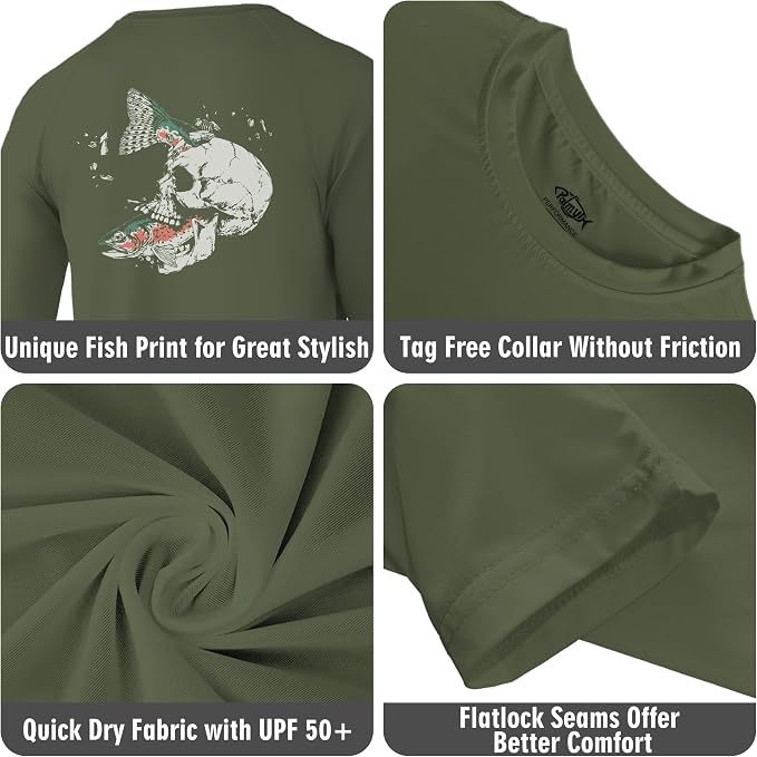 Palmyth Fishing Shirts for Men Long Sleeve UPF 50+ T Shirt Sun Protection | Quick Dry, Sun Protection, Myth-Cool Fabric, Fish Print, Moisture Wicking, Stretchy, Breathable, Fishing,Boating,Outdoor Wear