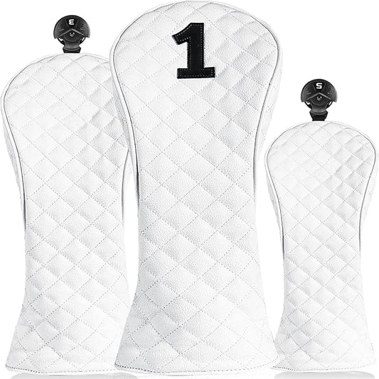 FINGER TEN Golf Club Head Covers for Woods Driver Fairway Hybrid with Interchangeable Number Tag 1 3 5 Premium Leather Headcovers for Women Men