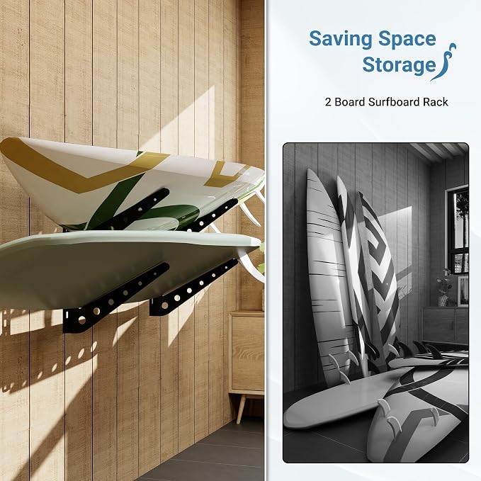 2/3/4/6 Board Horizontal Surfboard Rack, Adjustable Surfboard Wall Mount Display, Surfboard Wall Rack Board Storage Mount System at Home and Garage
