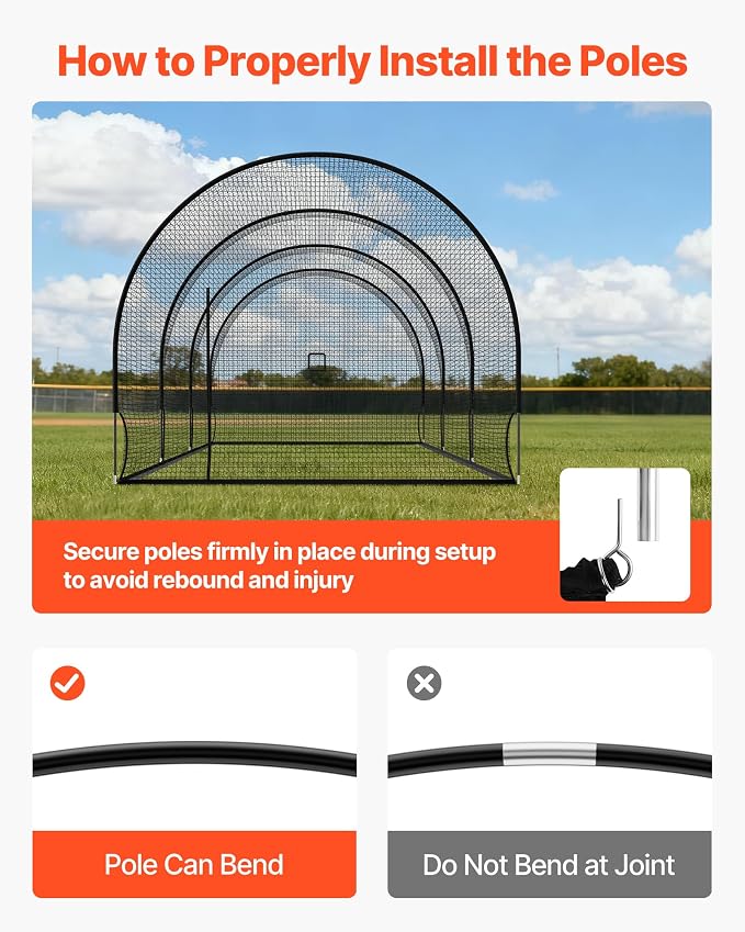 VEVOR Baseball Batting Cage,Professional Softball Baseball Batting Hitting Training Net,Heavy Duty Enclosed PE Practice Portable Pitching Cage Net&Carry Bag,for Backyard,Field,Indoor&Outdoor